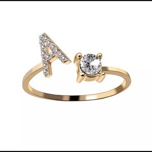 Gold Plated Adjustable A Rhinestone Ring